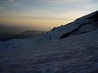the sun setting over the nisqually glacier