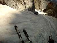 Bighorn Couloir, skiing the middle pitch, 8/18/11