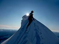 Carefully Climbing on the Summit Ridge