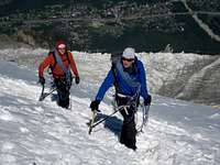 2 Climbers below on way up Mt Blanc du Tacul 2011