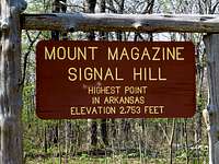 Mount Magazine summit sign