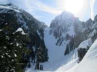 Looking up to the gully from the edge of the basin