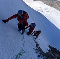 Climbing on the steepest part of the West Face