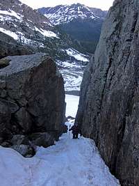 The cleft in the headwall below Ice Mountain