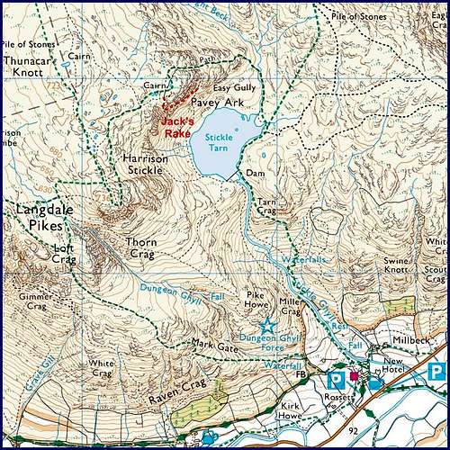 OS Map excerpt of Pavey Ark