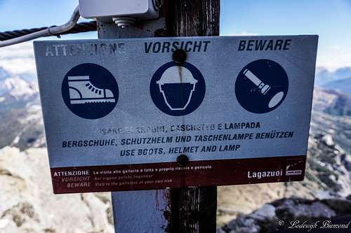 Sign: Helmet, flashlight etc