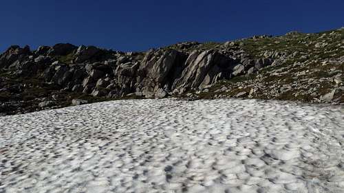 Snow patch below Profitis Ilias summit of Taygetos in mid-June