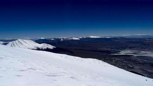 Incahuasi at approx 6400 metres, (from left) San Francisco (front), Volcán Perinado and Cerro Chucula (off centre, right)