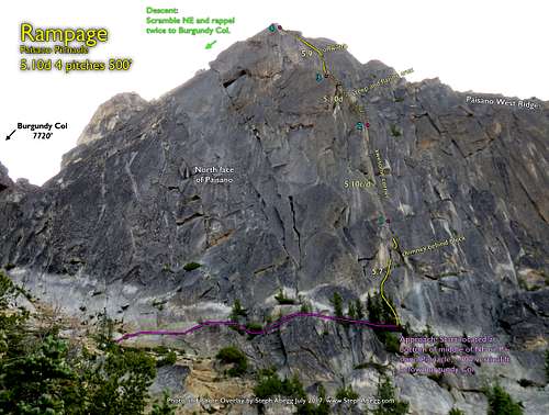Route Overlay for Rampage on Paisano Pinnacle