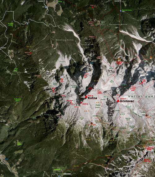 Grintovec and Kocna topo map
