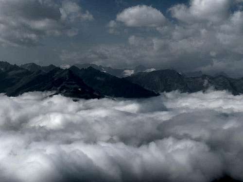 Zillertal Alps above clouds