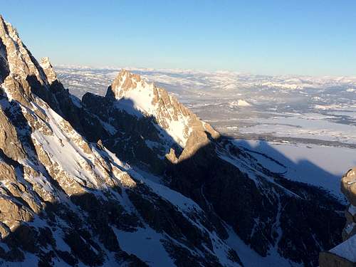 Closeup of Teewinot seen from the summit of the South Teton, January 2017