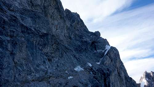 Exposed traverse below summit