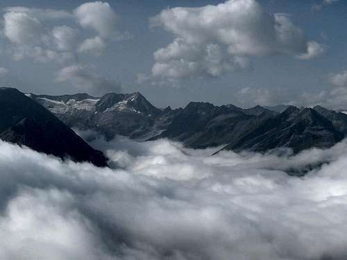Zillertal Alps with clouds below