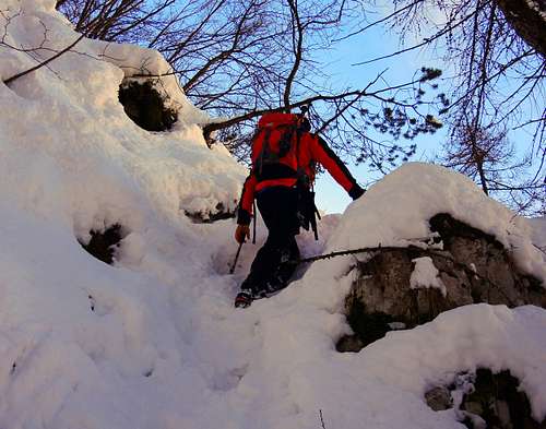 A steep section on Monte Biaina Normal route in wintertime