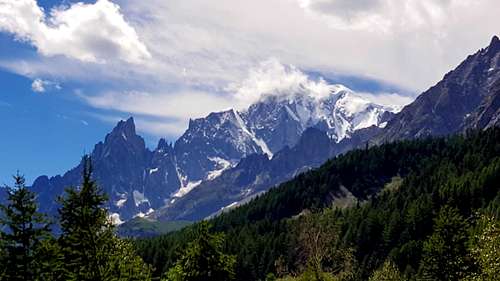 The Peuterey Ridge to Mont Blanc seen from Val Ferret