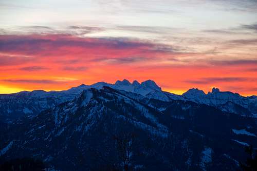 View to the Dachstein at sunrise