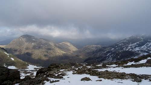 Ascending Scafell Pike via Brown Tongue looking towards Sty Head