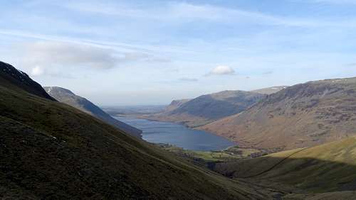 Ascending Scafell Pike via Brown Tongue looking back towards Wast Water