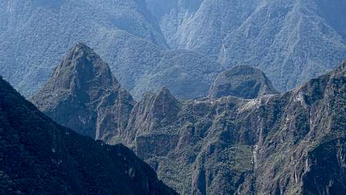 Huayna Picchu and Machu Picchu from Llactapata camp site (2711 m)