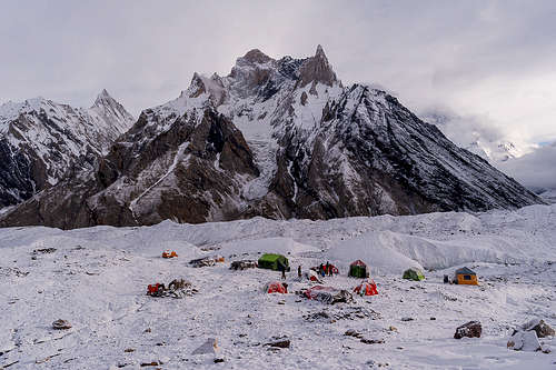 Concordia camp and the Crystal and Marble peaks