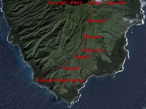 Actual route taken with Camp locations