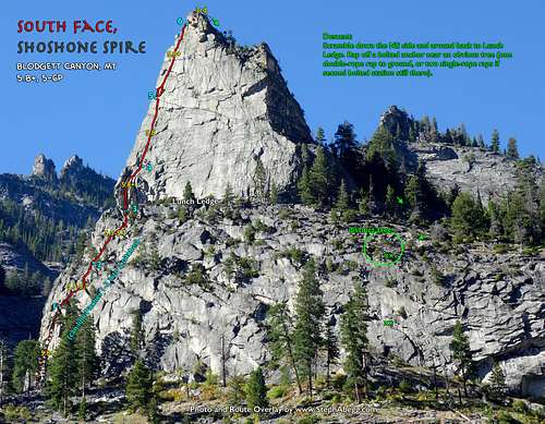 Route Overlay Shoshone Spire South Face (Blodgett Canyon, MT)