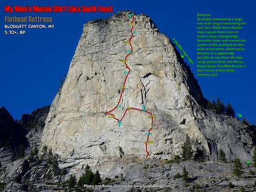Route Overlay Flathead Buttress My Mom's Muscle Shirt (Blodgett Canyon, MT)