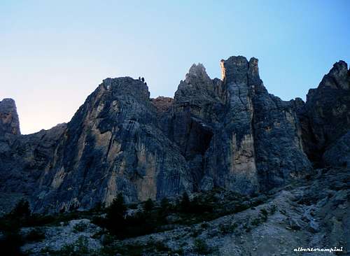 North walls of Torre Orientale and Occidentale Meisules dala Biesces in the cool light of the morning