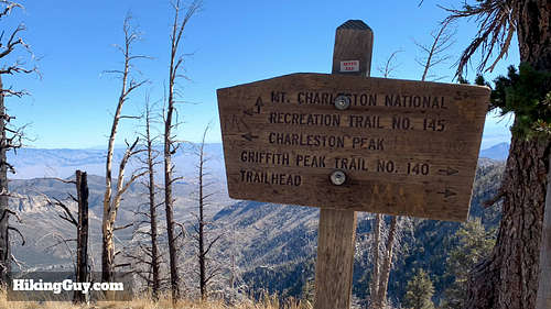 Trail Sign At Griffith Peak Junction of South Loop Trail