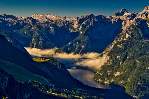 Morning view to Steinernes Meer and Königssee lake