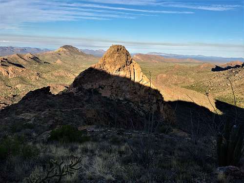 View over rock formation from the Mount Ajo Trail