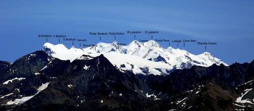 Breithorn - Lyskamm - Monte Rosa range annotated view