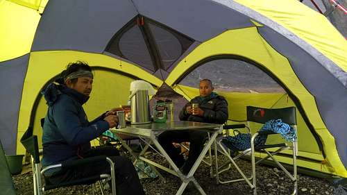 In camp on Carstensz Pyramid