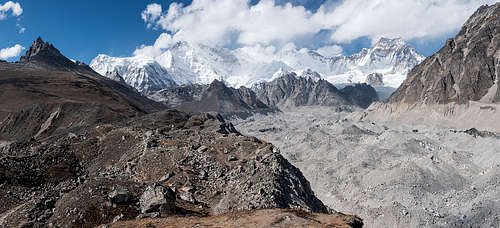 ngozumba glacier and the mounts cho oyu, ngozumba kang, gyachung kang