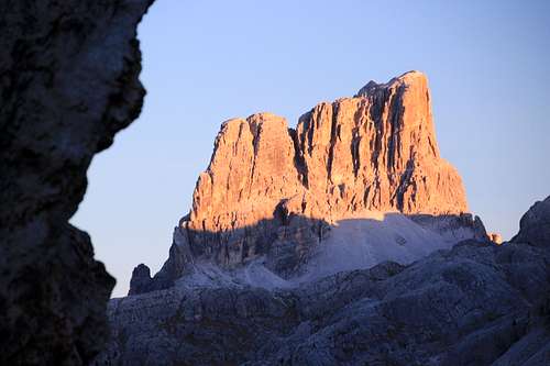 View of mount Averau at sunset from Valparola pass
