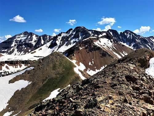 Summit view north to the higher peaks of the La Plata Range. July 2, 2019