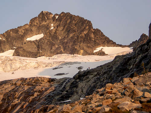 Bonanza Peak Rises above the Waterfall Ledges and Mary Green Glacier in the Morning Light