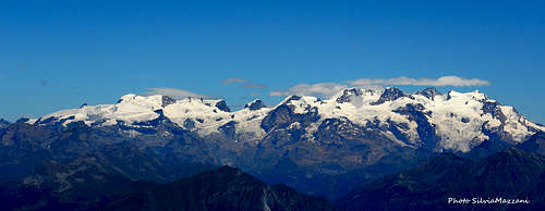The Breithorn chain and Monte Rosa Group seen from Mont Glacier