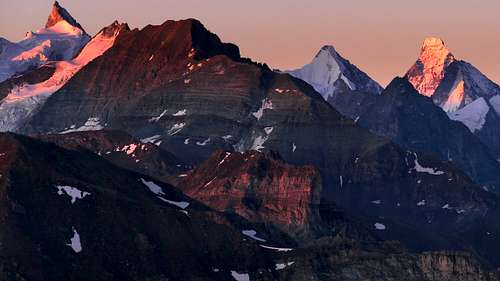 Zinalrothorn and Matterhorn at sunrise