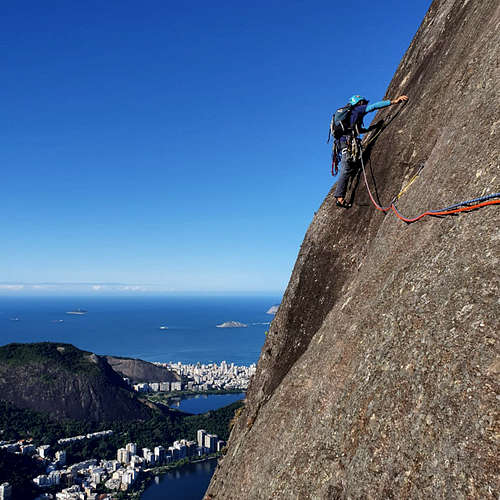 Rock climbing on Corcovado Mountain in Rio de Janeiro, Brazil