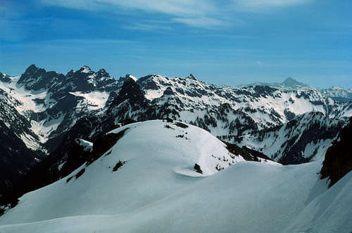 Summit view, toward Alpine Lakes crest and Mt. Stuart
