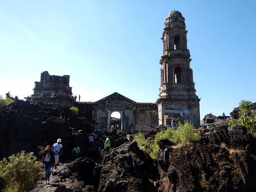 The San Juan Parangaricutiro Church which most about half buried in lava