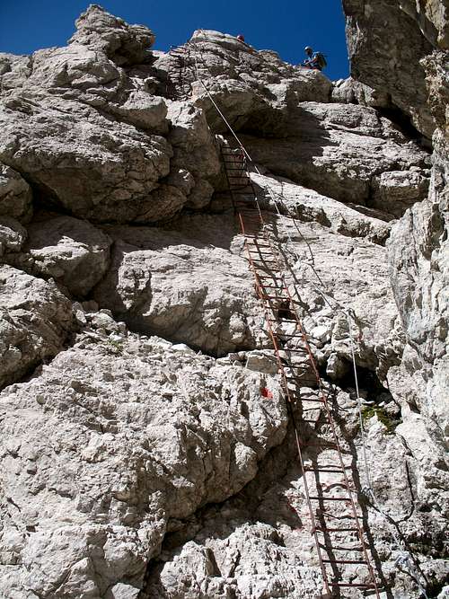 Alfredo Benini ferrata. Ladders on the south face of Cima Sella
