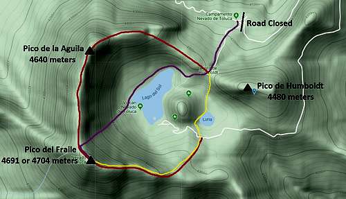 Routes Overview for Nevado de Toluca