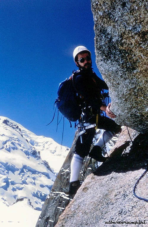 Back in the day on the route Rebuffat (1982) Aiguille du Midi S wall