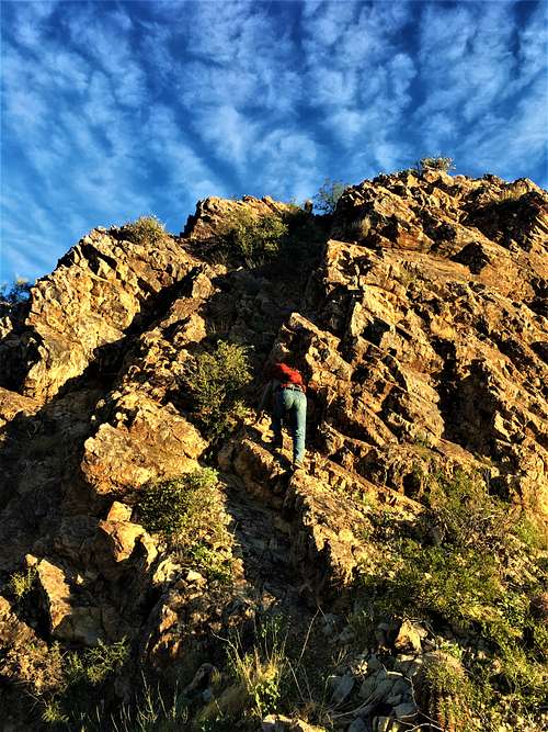Scott Surgent climbing up Dinosaur Mountain