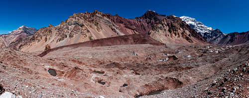 horcones inferior glacier and the south face of mount aconcagua