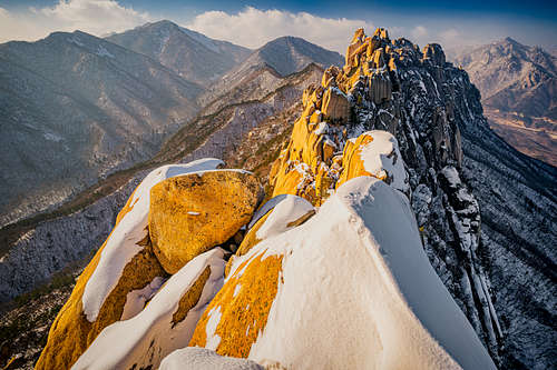Ulsanbawi rock formation covered in snow in winter in Seoraksan National Park-2