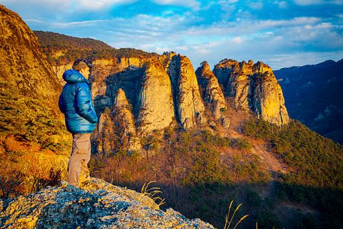 Sunset Hiking in mountains of Korea's Juwangsan National Park